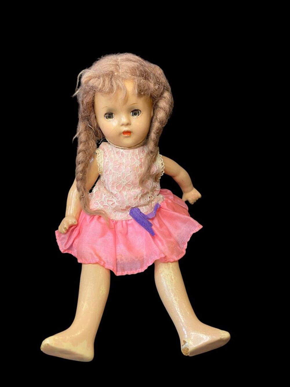 Vintage Composition Gril Doll Sleep Wake Eyes Articulated 13" Brown Hair